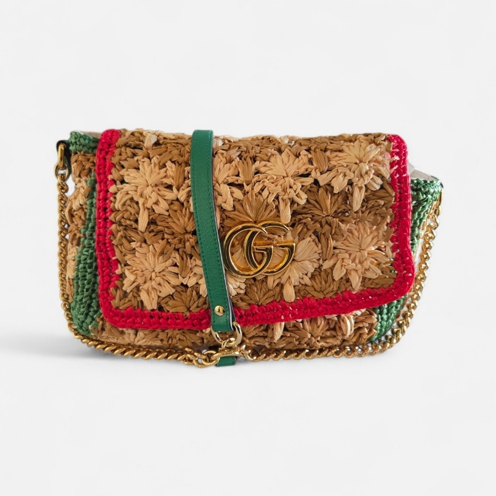 Authentic Gucci Raffia Azalea Crossbody Bag